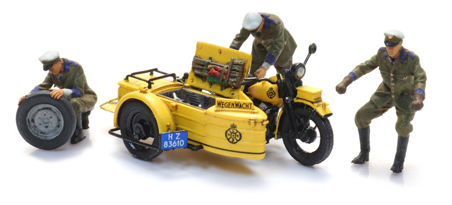 ANWB Sidecar de dépannage moto avec figurines H0 1:87 Kit de construction en résine et pièces gravées, non peintes Artitec 10.398  