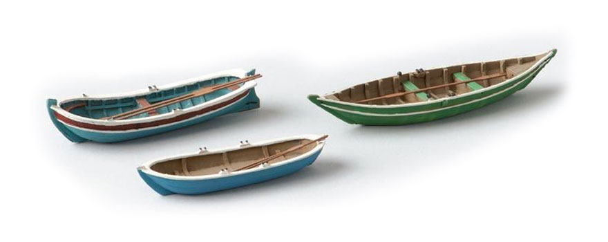 Bateaux à rames ALT 3 pcs H0 1:87 Modèle fini en résine, peint Artitec 387.08  