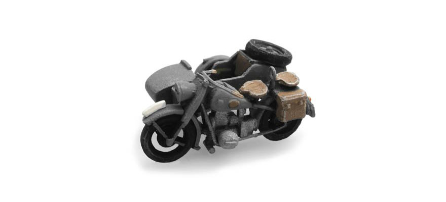 WM BMWR75+Sidecar gris H0 1:87 Modèle fini en résine, peint Artitec 387.44-GR  
