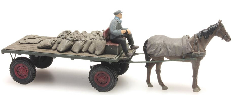 Chariot à charbon avec cheval H0 1:87 Modèle fini en résine, peint Artitec 387.276  