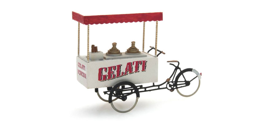 Vélo de vente de glace Gelati Venezia H0 1:87 Modèle fini en résine, peint Artitec 387.298  