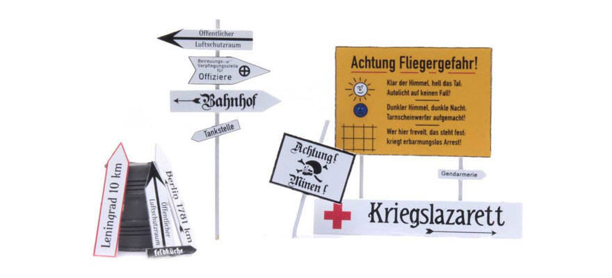 WM Panneaux routiers allemands de la Seconde Guerre mondiale H0 1:87 Modèle fini en résine, peint Artitec 387.354  