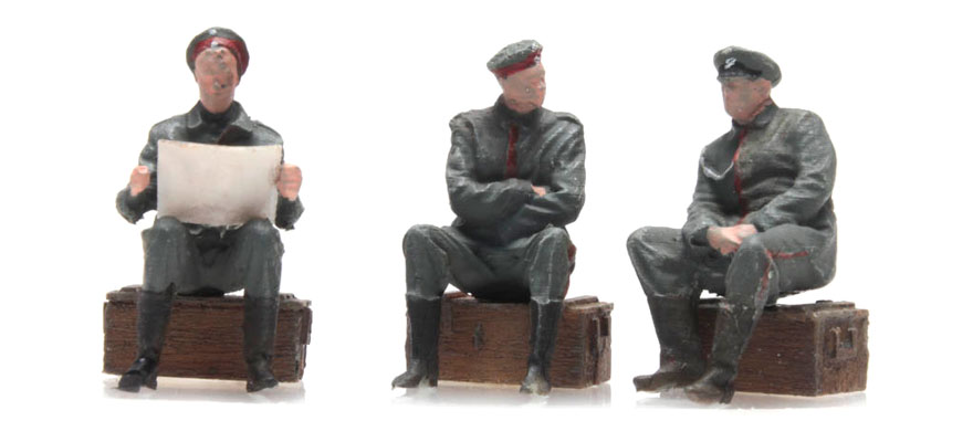 WW I Soldats allemands au repos 3 Fig. H0 1:87 Modèle fini en résine, peint Artitec 387.357  