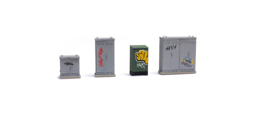 NL Boîtiers électriques avec graffiti H0 1:87 Modèle fini en résine, peint Artitec 387.376  