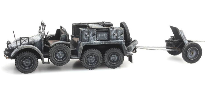 WM Krupp-Protze + 3,7 cm-PaK, hiver H0 1:87 Modèle fini en résine, peint Artitec 387.387  