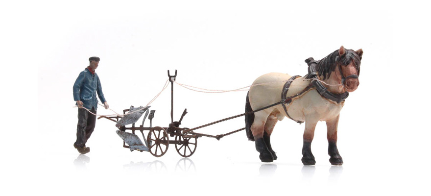 Cheval et charrue H0 1:87 Modèle fini en résine, peint Artitec 387.392  