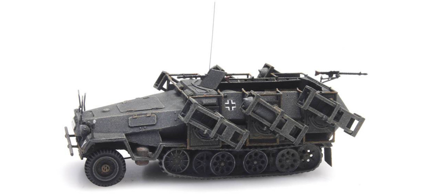 WM Sd.Kfz. 251/1 Ausf. B avec cadre de projection, gris H0 1:87 Modèle fini en résine, peint Artitec 387.402  