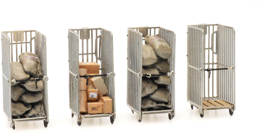 Conteneurs roulants pour la poste (4x) H0 1:87 Modèle fini en résine, peint Artitec 387.446  