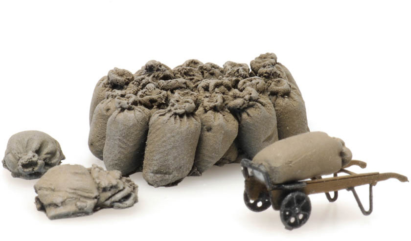 Chargement ferroviaire : sacs de toile avec chariot H0 1:87 Modèle fini en résine, peint Artitec 387.450  