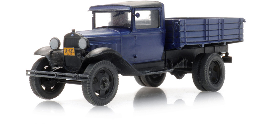 Camion à plateau Ford Model AA bleu foncé H0 1:87 Modèle fini en résine, peint Artitec 387.497  