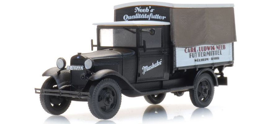 Ford Model AA à plateau Muskator H0 1:87 Modèle fini en résine, peint Artitec 387.501  