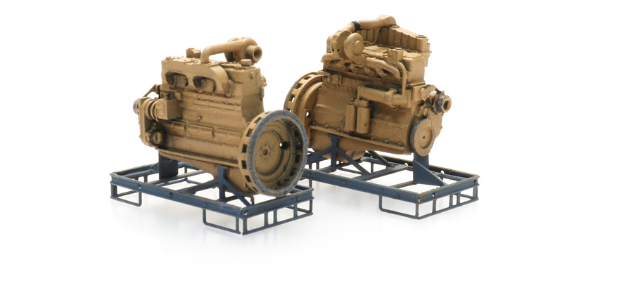 Moteur diesel industriel sur palette de transport (2x) H0 1:87 Modèle fini en résine, peint Artitec 387.510  