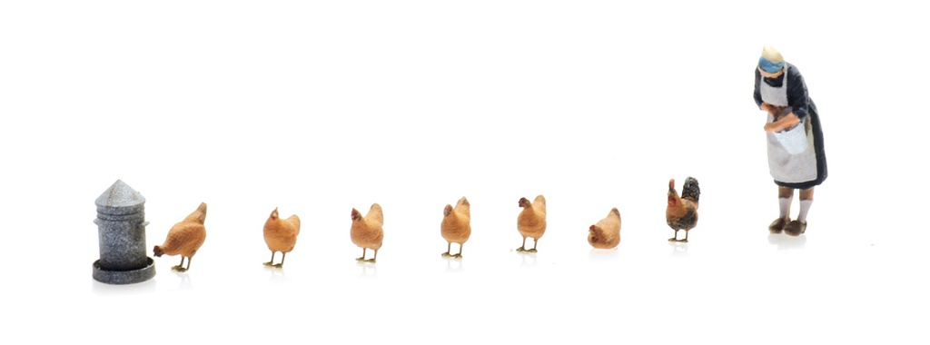 Paysanne avec des poules H0 1:87 Modèle fini en résine, peint Artitec 387.514  