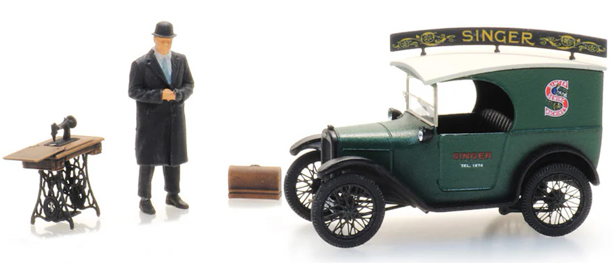 Austin 7 Fourgon Singer + vendeur H0 1:87 Modèle fini en résine, peint Artitec 387.531  