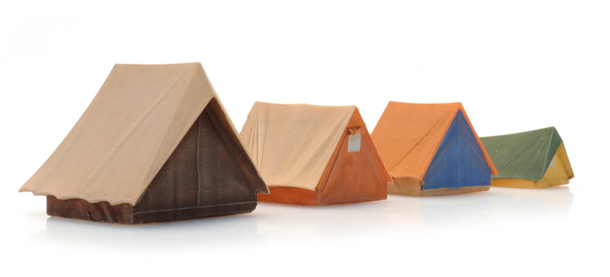 Quatre tentes H0 1:87 Modèle fini en résine, peint Artitec 387.567  