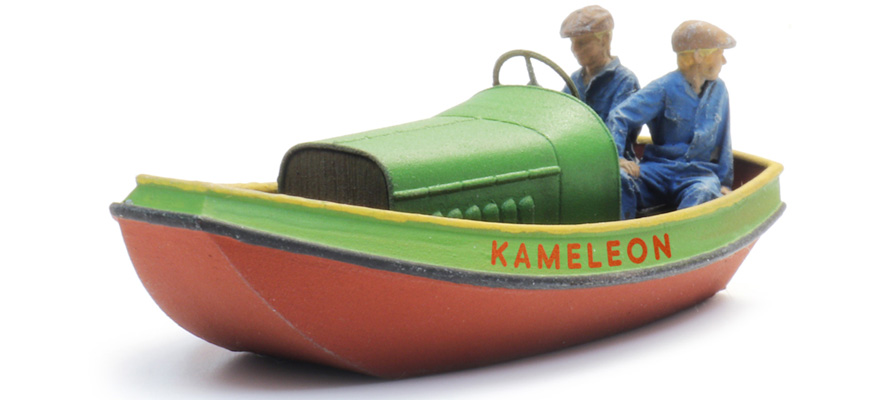De Kameleon, ligne d'eau + 2 figurines H0 1:87 Modèle fini en résine, peint Artitec 387.587  