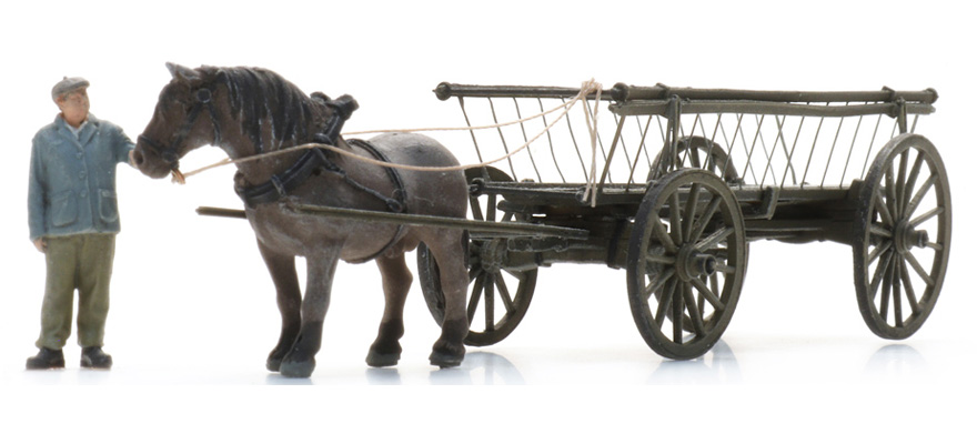 Chariot à échelle + figurine H0 1:87 Modèle fini en résine, peint Artitec 387.598  