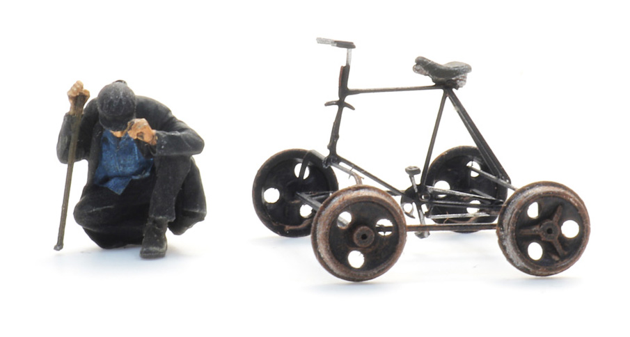 Vélo draisine + figurine H0 1:87 Modèle fini en résine, peint Artitec 387.608  