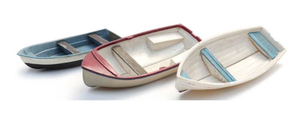 Bateaux à rames en polyester (3x) H0 1:87 Modèle fini en résine, peint Artitec 387.615  