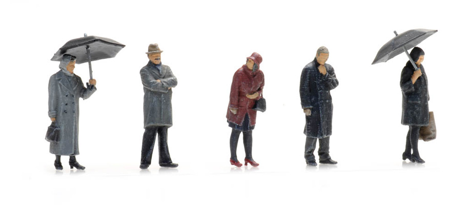 Passagers sous la pluie (5x) H0 1:87 Modèle fini Figurines, peintes Artitec 5870003  