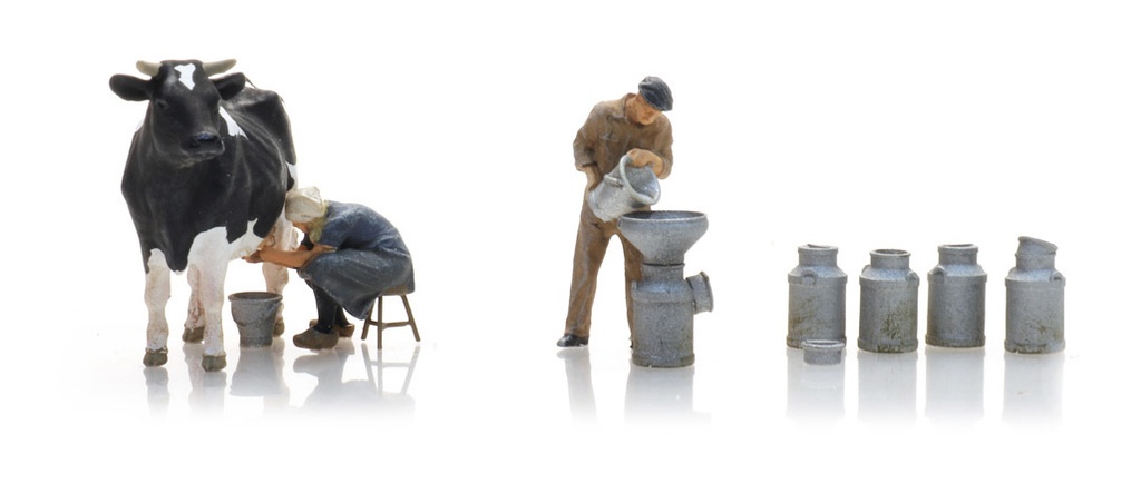 Producteurs laitiers avec vache (2x) H0 1:87 Modèle fini Figurines, peintes Artitec 5870023  