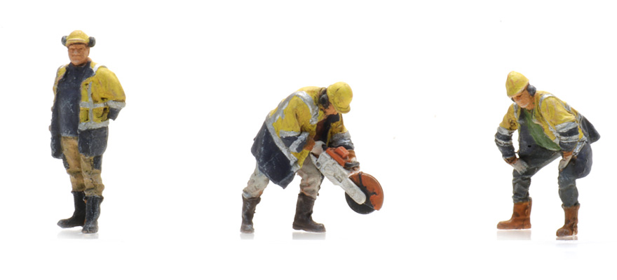 Ouvrier de la voie avec scie circulaire à partir de 1990 (3x) H0 1:87 Modèle fini Figurines, peintes Artitec 5870039  