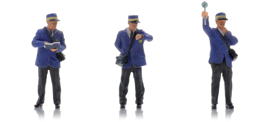 Contrôleur NS sur le quai de la gare années 70 (3x) H0 1:87 Modèle fini Figurines, peintes Artitec 5870043  