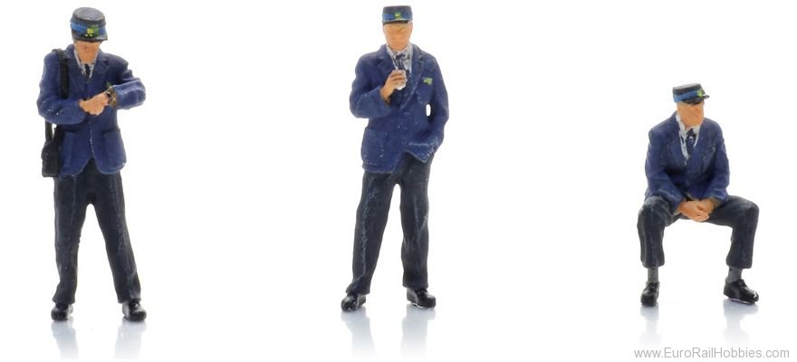 Contrôleur NS sur le quai de la gare années 90 (3x) H0 1:87 Modèle fini Figurines, peintes Artitec 5870046  