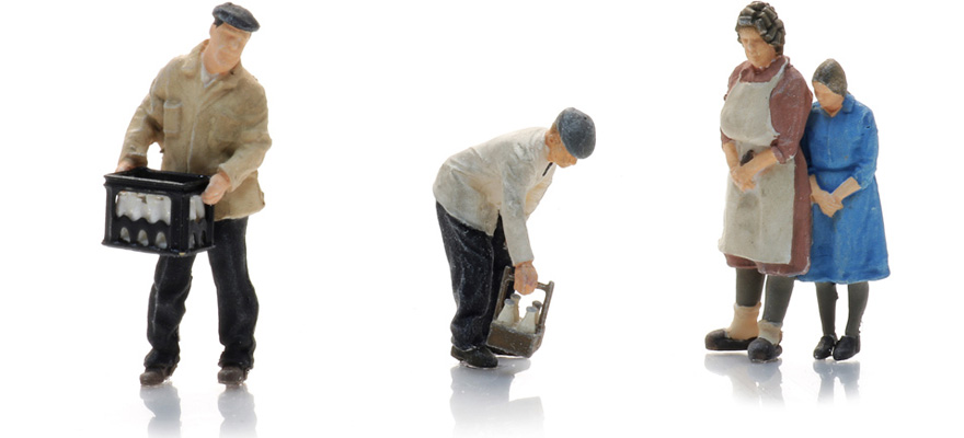 Hommes du lait avec des clientes 1970-90 (3x) H0 1:87 Modèle fini Figurines, peintes Artitec 5870050  