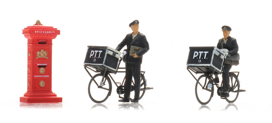 Facteur à vélo avec boîte aux lettres (2x) H0 1:87 Modèle fini Figurines, peintes Artitec 5870052  