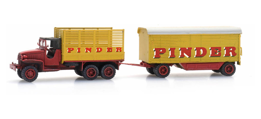 Voiture de cirque Pinder + GMC 353 N 1:160 Modèle fini en résine, peint Artitec 316.086  