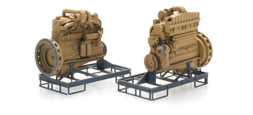 Moteur diesel industriel sur palette de transport (2x) N 1:160 Modèle fini en résine, peint Artitec 316.099  