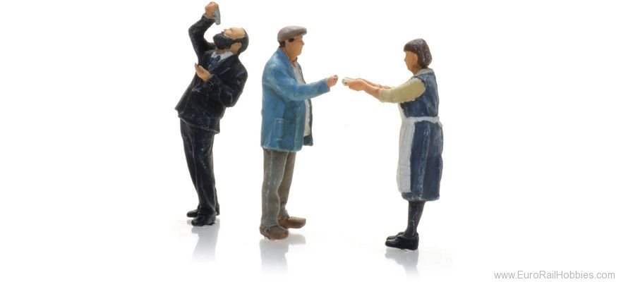 Vendeuse et clients pour stand de harengs (3x) N 1:160 Modèle fini Figurines, peintes Artitec 5160019  