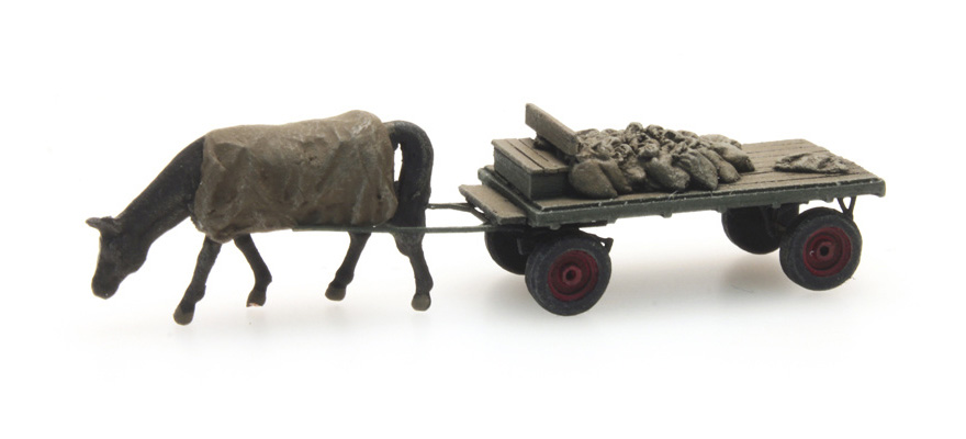 Chariot à charbon avec cheval TT 1:120 Modèle fini en résine, peint Artitec 312.012  