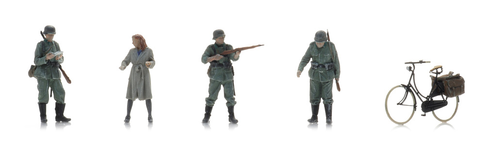 WM Checkpoint + femme à vélo (5x) H0 1:87 Modèle fini Figurines, peintes Artitec 5870064  