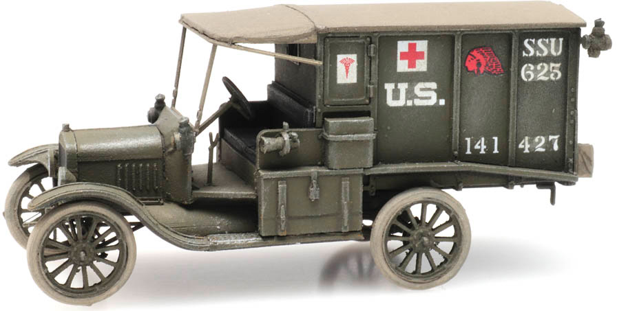 Ambulance US T-Ford H0 1:87 Modèle fini en résine, peint Artitec 6870308  