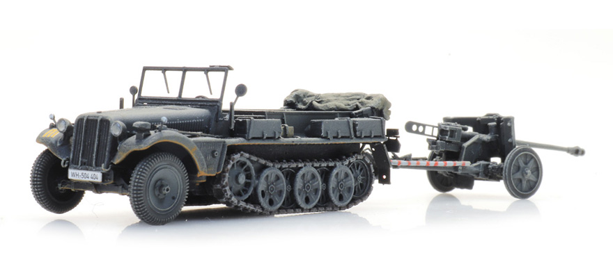 WM Sd.Kfz. 10 + PAK 38, gris H0 1:87 Modèle fini en résine, peint Artitec 6870488  
