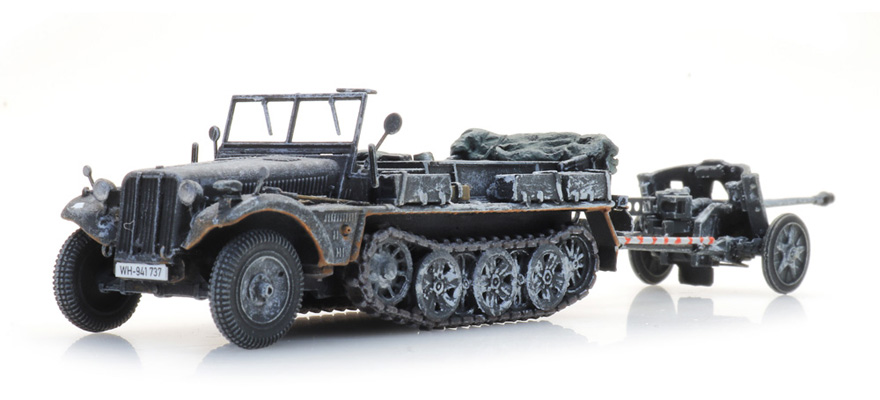 WM Sd.Kfz. 10 + PAK 38, hiver H0 1:87 Modèle fini en résine, peint Artitec 6870489  