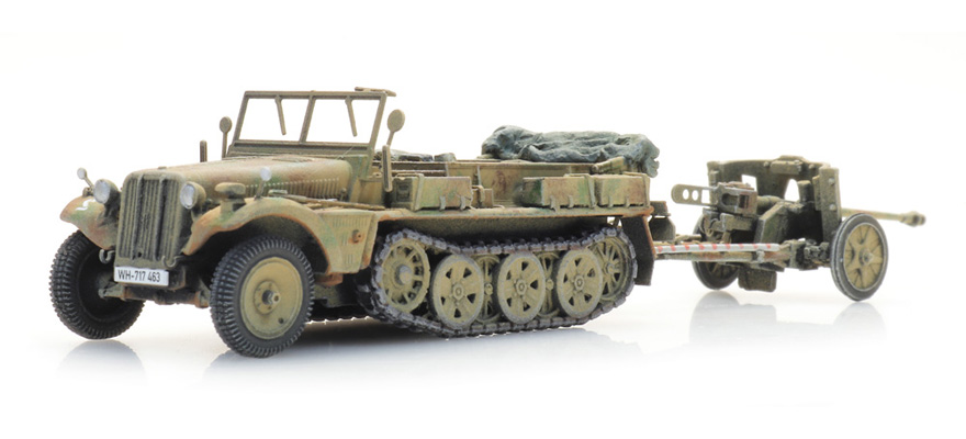 WM Sd.Kfz. 10 + PAK 38 camouflage H0 1:87 Modèle fini en résine, peint Artitec 6870491  
