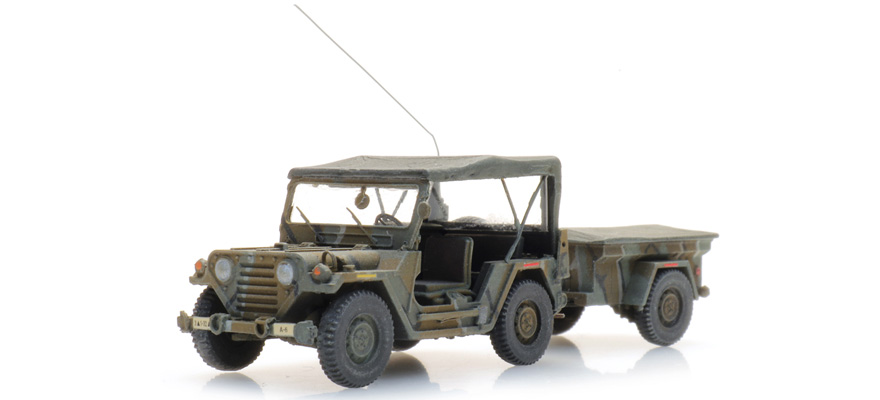 US M151 jeep + M416 remorque Merdec H0 1:87 Modèle fini en résine, peint Artitec 6870568  