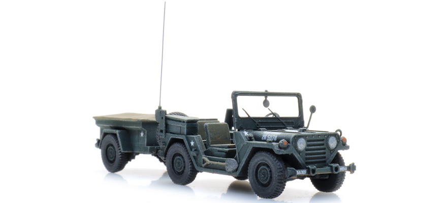 US M151 jeep + M416 trailer Forest green H0 1:87 Modèle fini en résine, peint Artitec 6870569  