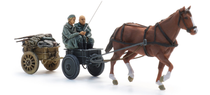 WM Chariot d'infanterie avec cheval + 2 figurines H0 1:87 Modèle fini en résine, peint Artitec 6870736  