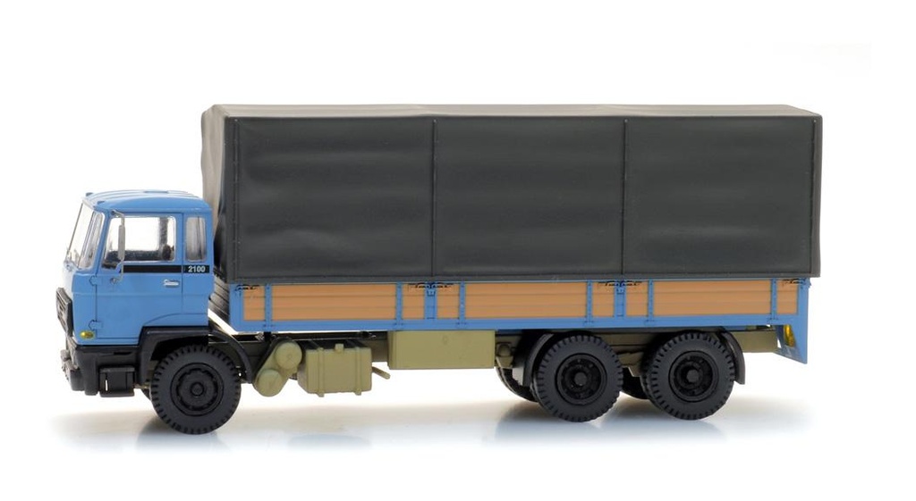 Artitec 487.052.11 DAF Kipp-Fahrerhaus Kab B, Tandemachse Pritschen-LKW mit Plane, blau ready 1:87