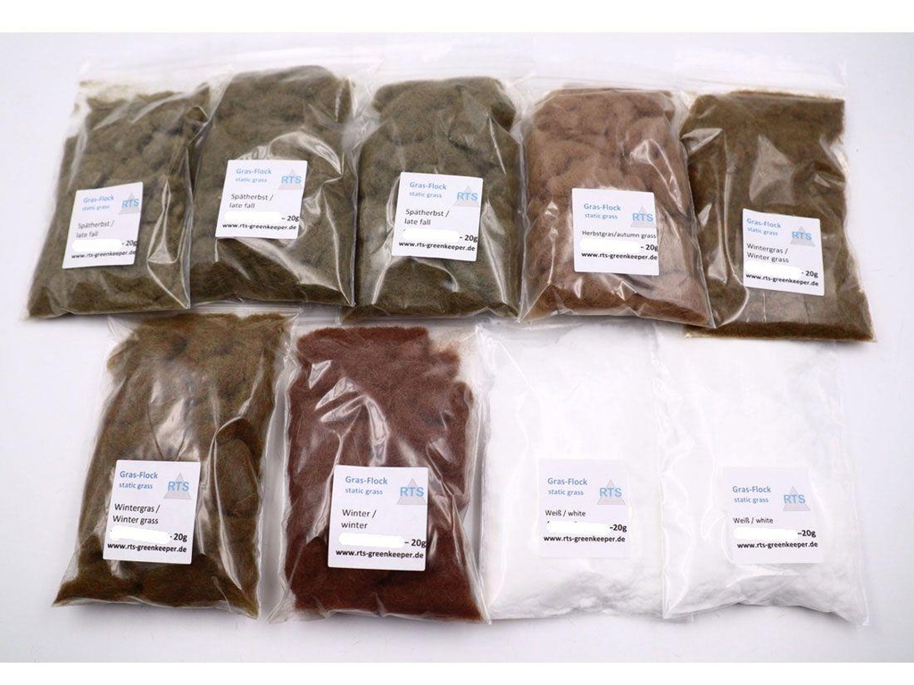RTS  91041 Gras-Flock-Set Winter 1-2 mm 180 g (9x20g)