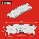 H0 Segment courbe voie unique,R482mm,30°,largeur  80mm 6pcs HCT9664 I-Track France 