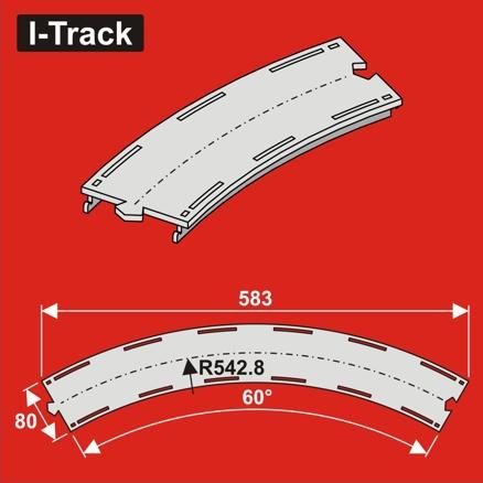 [HCT9675] HO Segment courbe voie unique,R543mm, 60°,largeur  80mm 3pcs HCT9675 I-Track France 