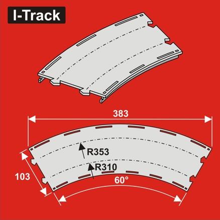 [HCT9735D] TT Segment courbe  double voie, R310/353mm,  60°, L.103, 3p. HCT9735D I-Track France 