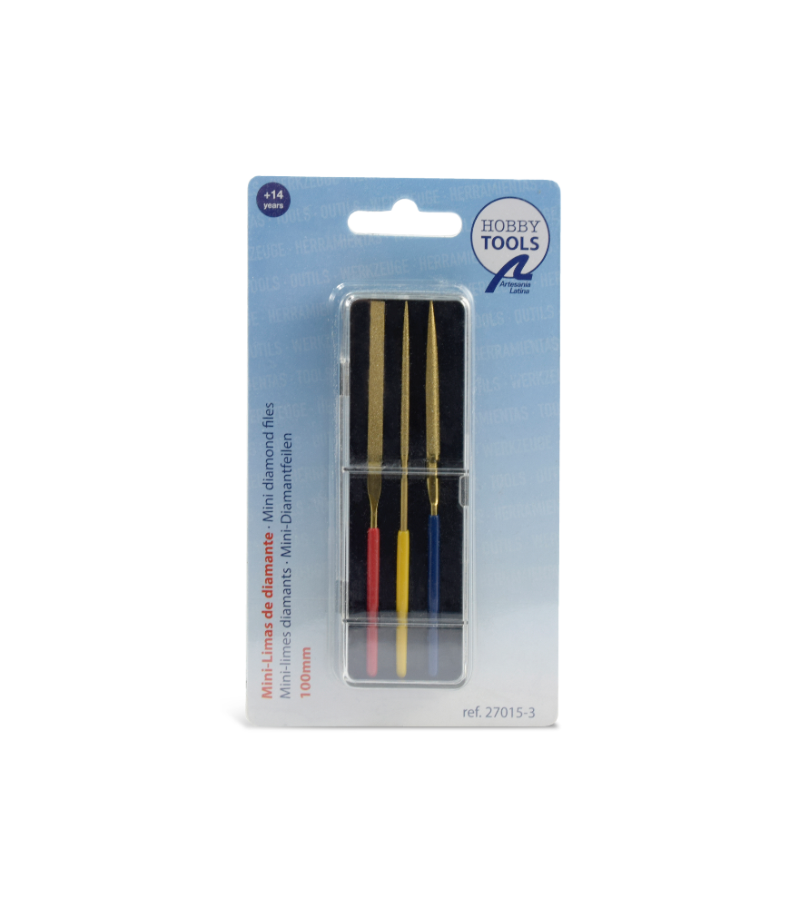 SET OF 3 MINI DIAMOND FILES 100 mm. In transparent case Artesania Latina 27015-3 