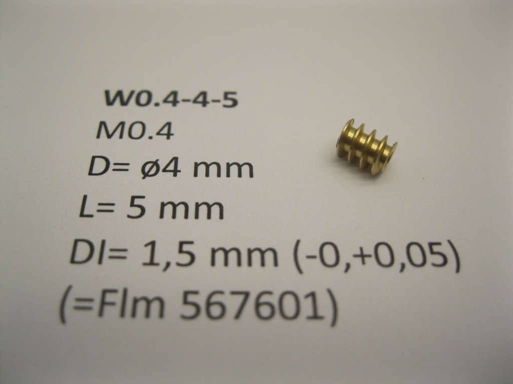 M0.4 D=ø4 L=5 DI=1.5 mm (=Flm 567601) Brass Micromotor W0.4-4-5    