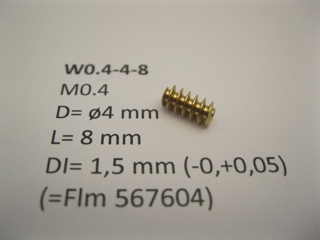 M0.4 D=ø4 L=8 DI=1.5 mm (=Flm 567604) Brass Micromotor W0.4-4-8    